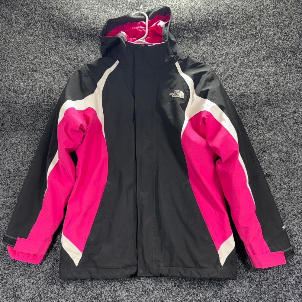 The North Face‎ Girls HyVent Hooded Jacket Black Pink Fleece Lined Size L 14/16